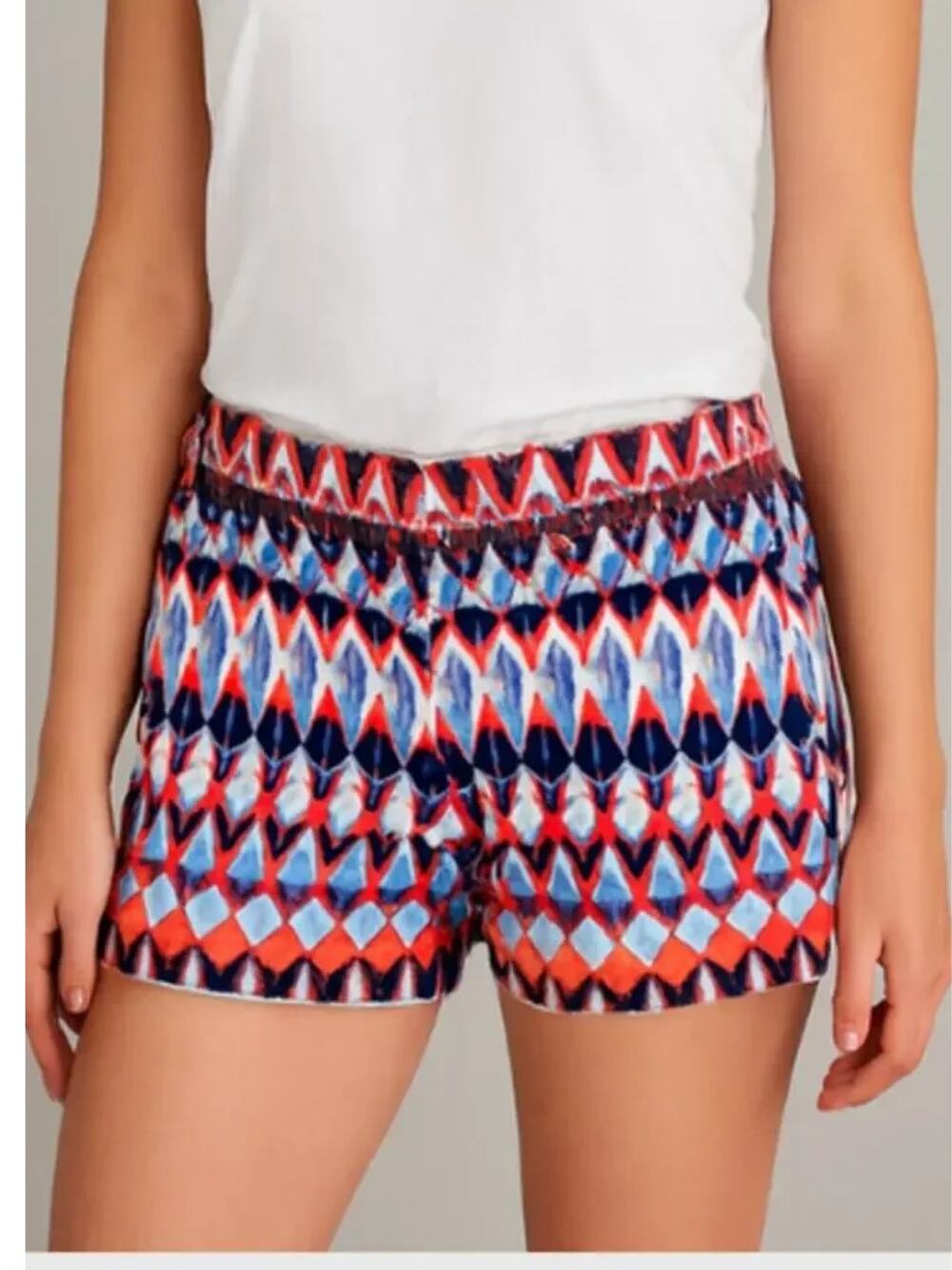 J. CREW FACTORY Red Blue Geometric Stretch Shorts Size 0 NWOT